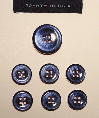 TOMMY HILFIGER REPLACEMENT BUTTONS 7 PLASTIC 4-HOLE  SIGNATURE RIM GOOD COND. - Image 1 of 4
