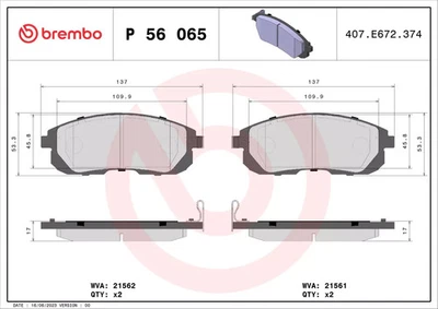 Jeu de plaquettes de frein avant BREMBO P 56 065 NISSAN JUKE 1.5 dCi - Photo 1/3