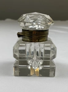 Rare Antique Beveled Edges Crystal Inkwell Brass - Circa 1920’s - Picture 1 of 10