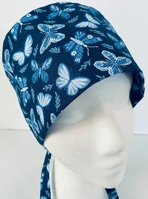 Butterfly Lined Medical Skull Scrub Cap Surgery, Veterinarian, Chef Chemo Hat - Image 1 of 4