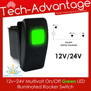 Interruptor basculante de encendido/apagado retroiluminado LED verde MULTIVOLTIO 12v 24v barco, caravana - Imagen 1 de 6