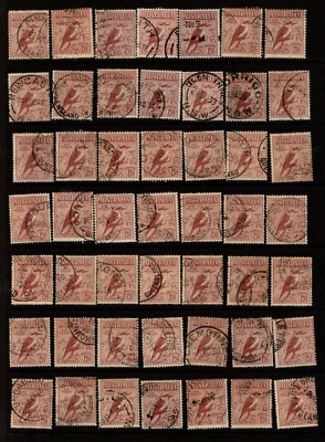 AUSTRALIA 1932 SG146 Bulk lot 100 GOOD USED KOOKABURRA Stamps with Shades etc - Image 1 of 4