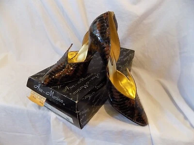 Bombas clásicas "Palm Beach" de piel de serpiente marrón ANN-MARINO 9B (200) NUEVAS EN CAJA de colección Foto 1 de 4