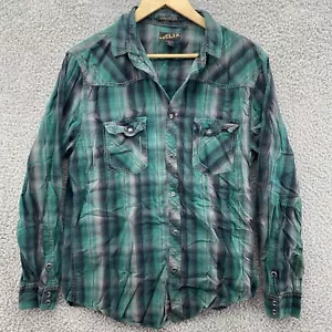 Helix Mens L Green Plaid Pearl Snap Long Sleeve Roll Tab Western Athletic Fit - Picture 1 of 8