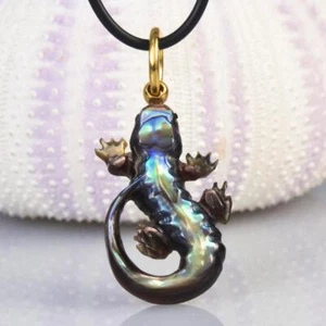 Lizard Pendant 18K Gold Vermeil over Sterling Silver & Multicolor Shell 5.46 g - Picture 1 of 10