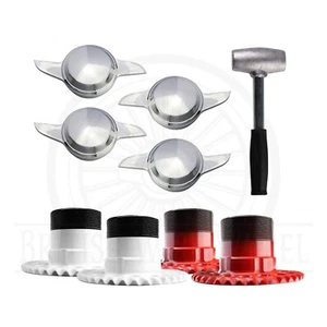 2 Ear Swept Chrome KO Spinner Caps + Adapters for Lowriders | Set of 4 + Hammer - Picture 1 of 86
