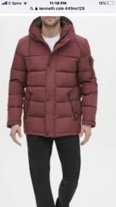 NWT Kenneth Cole Men's Burgundy Crinkle Placket Puffer Parka Coat XXL - Picture 1 of 5