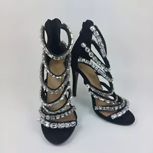 Schwarze High Heels rosa Boutique - mit glänzenden Steinen UK 5 / EU 38 - SR159 - Bild 1 von 14