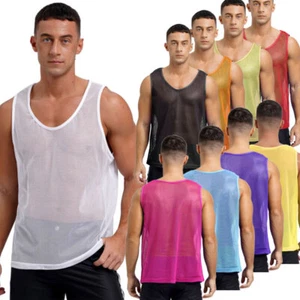 Men Fishnet Sheer Mesh Vest Sports Training Sleeveless Loose Tank Top Sportswear - Picture 1 of 95