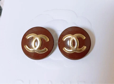 Chanel Vintage Parts Button Brown Gold 2 pieces Set Free shipping Cover