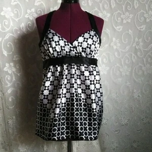 Studio Y black and white VTG Y2K BabyDoll Top Small Empire Waist Halter Sateen - Picture 1 of 5