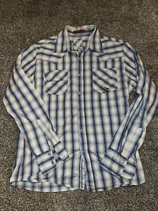 Mens River Island Shirt, Size Medium, Long Sleeve Check, Cotton, Blue Mix - Picture 1 of 2