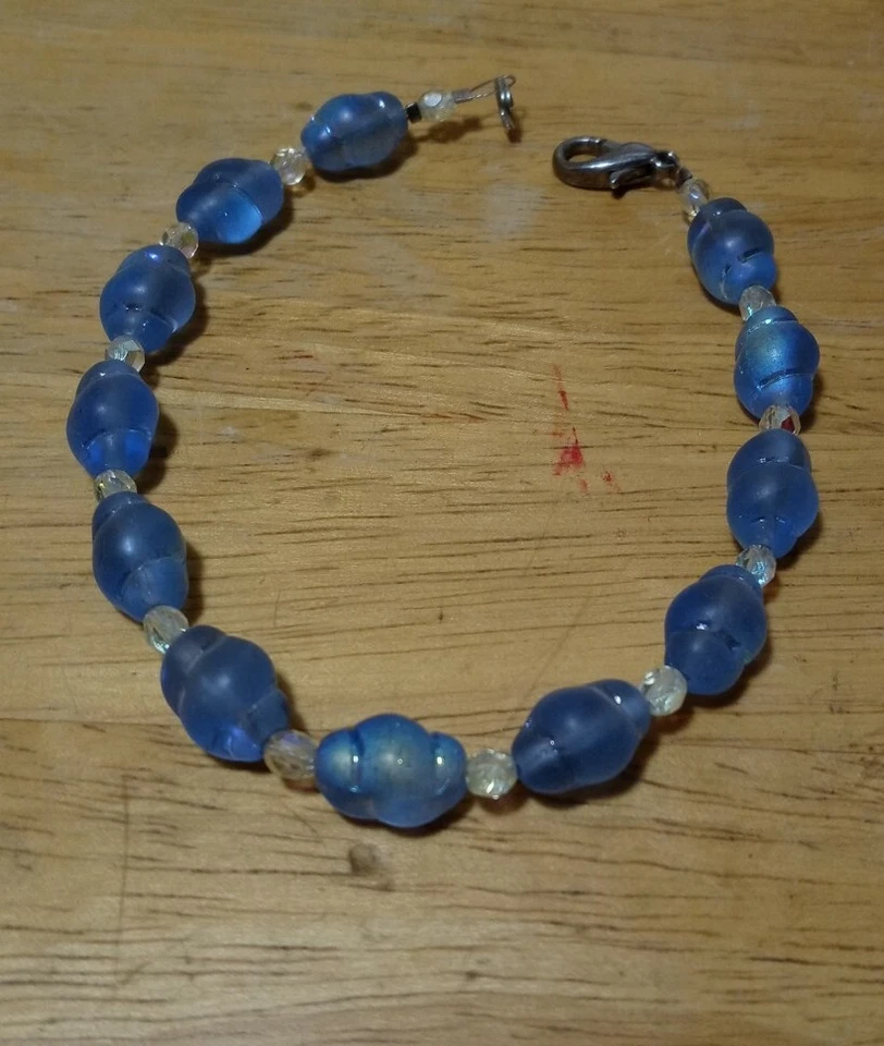 small Dog & cat Jewelry Hand crafted Pet Necklace Blue Beads yellow Collar 9"  - Image 1 of 1