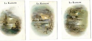 Landschaft Haus Boot - - 3er Set Chromos La Kabiline - Trade card - Bild 1 von 2