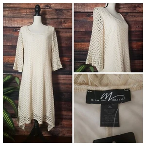 Midnight Velvet Dress Size XL Midi Cream Crochet Overlay Flared Cropped Sleeves - Picture 1 of 10