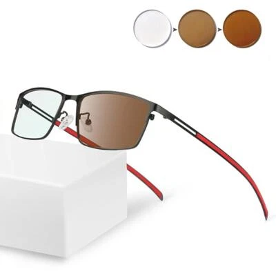 Gafas de lectura marrón fotocromáticas para hombres lectores deportes rectángulo metal negocios Foto 1 de 4