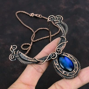 Labradorite Gemstone Jewelry Copper Wire Wrapped Chain Necklace For Women 18.0" - Picture 1 of 7