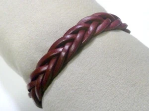 Brun-Rouge Tressé Bracelet en Cuir Bouton - Photo 1/5