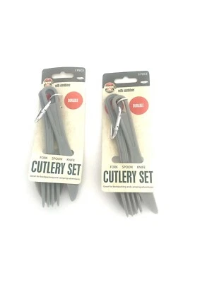Camping Cutlery Utensil Set Carabiner Knife Fork Spoon Durable Hiking Lot Of 2 - Image 1 of 4