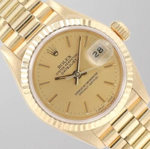 Rolex Ladies Datejust 26mm 18KY Gold Champagne Dial Fluted President Band 69178 - Picture 1 of 11