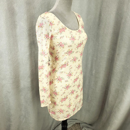 OFF WHITE Abito donna paillettes nuovo taglia XS floreale bianco sporco beige scintillante scintillante che esce