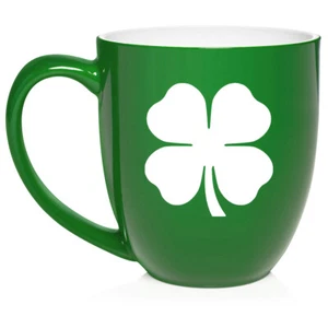 16 oz Bistro Ceramic Coffee Mug Cup 4 Leaf Clover Shamrock - Picture 1 of 12