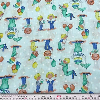 Globos de payasos de circo vintage lunares mezcla de algodón azul por media yarda Foto 1 de 2