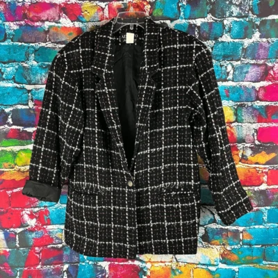 Vintage Adolfo International Oversized Boxy Wool Blend Tweed Single Button Blaze Foto 1 de 4