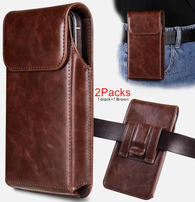 2 paquetes de funda vertical de cuero PU delgada a prueba de golpes con trabillas para cinturón Foto 1 de 4