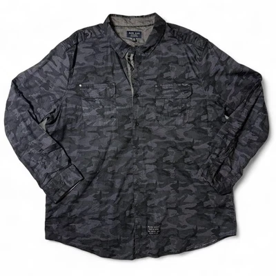 Marc Ecko Cut & Sew Shirt Sz 3X Black Gray Camo Button Up Long Sleeve - Image 1 of 4