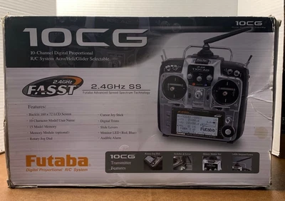Futaba Transmitter 10CH 2.4 FASST T10CAG with Battery , Box & Power Adapter EUC - Image 1 of 4