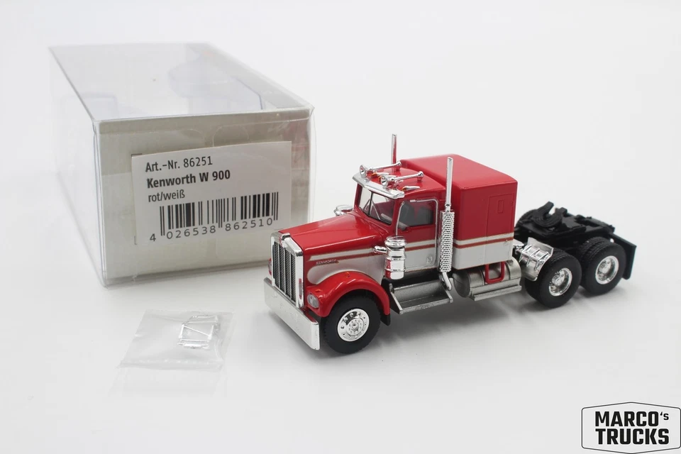 Brekina Kenworth W900 Sattelzugmaschine, rot/weiß Nr. 86251 1/87 /BRN2296 - Bild 1 von 1
