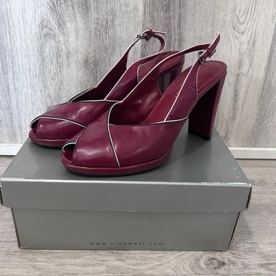 Vintage Y2K Nine West Red Leather Peep Toe Slingback Pumps Heels Womens 7 - Image 1 of 4