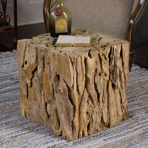 Natural Teak Root Wood Bunching Cube Accent Table Uttermost 25592 - Picture 1 of 3