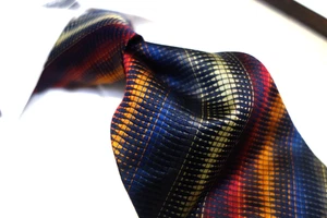 Corbata de seda Emilio Romano Italia azul real gris naranja rojo rayas negras - Imagen 1 de 2