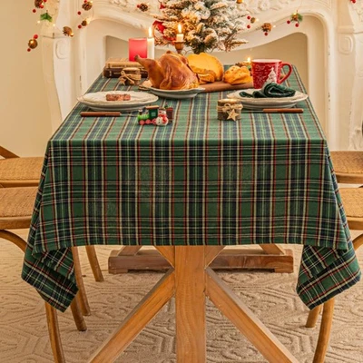 Green Blue Plaid Christmas Tablecloth 60x84, Tartan Table Cloth Decorations, ... - Image 1 of 4