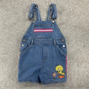VTG ‘99 Embroidered Tweety Bird Overalls Shorts Y2K Girls Size 4/5 Looney Tunes - Picture 1 of 7