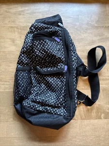 Thirty-One Sling Back Backpack Bag Lil Scribble Black & White Purple Interior - Picture 1 of 5
