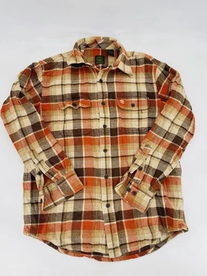 Timberland Beige Orange Plaid Long Sleeve Heavyweight Button Flannel Size Medium - Image 1 of 4