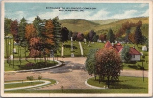 WILLIAMSPORT, Pennsylvania Postkarte "Eingang zum Wildwood Friedhof" 1924 Abbrechen - Bild 1 von 2