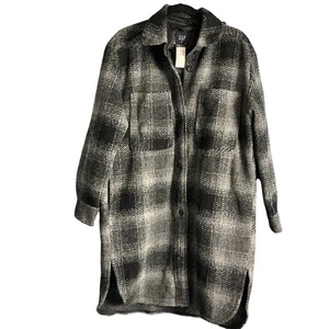 GAP kariertes Long Shacket Hemdjacke Damen Medium Oversized Wollmischung grau - Bild 1 von 7