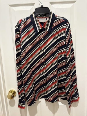 Blusa Vintage de Seda Liz Claiborne Vermelha Branca Azul e Bronzeada Tamanho 10 - Imagem 1 de 4