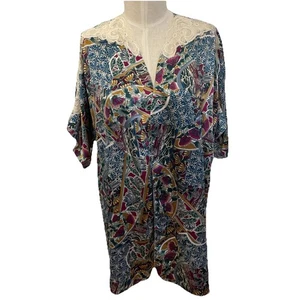 Vintage California Dynasty Short Satin Floral Lace Open Robe L Floral Z57 - Picture 1 of 8