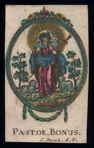 santino incisione 1700 GESU' BUON PASTORE dip. a mano BUSCH - Picture 1 of 1