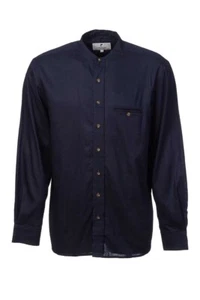Irish Linen Grandfather Shirt Navy Collarless Long Sleeve Traditional Gift - Picture 1 of 5