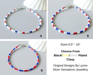 Rot Weiß & Blau Samen Perlen Armband / Fußkett / Halskette - WÄHLEN SIE IHRE FARBEN