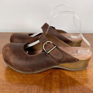 Dansko Womens Martina Mule Mary Jane Brown Leather Backless Clogs Size 40 / 9.5