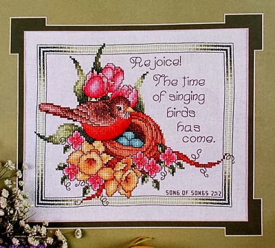 Cross Stitch Pattern REJOICE The Time of Singing Birds Has Come Bird Nest Flower - Image 1 of 4