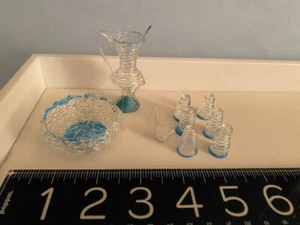 Vintage DOLL HOUSE MINIATURE 9pc set Spun lacy Glass with blue and clear glass - Picture 1 of 6