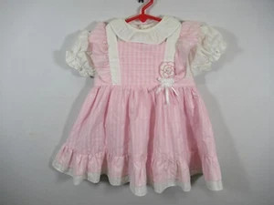 Vintage Pink Frilly Pinafore Style Dress Girls 3T Short Sleeve - Picture 1 of 8